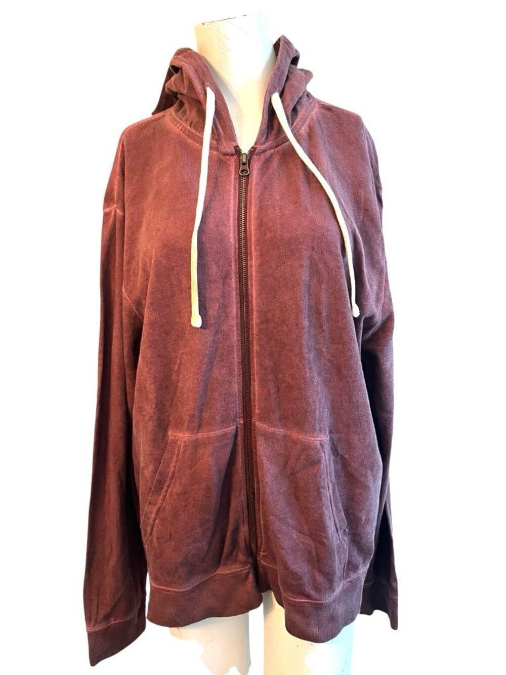 Route 66 Size Large Full Zip Hooded Sweatshirt Sun Washed Faded Burgundy Maroon